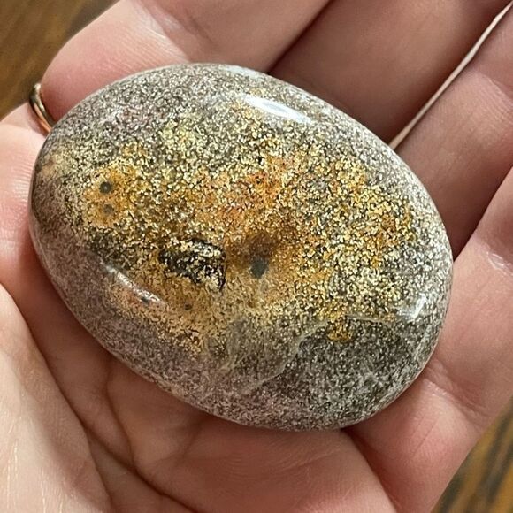 Ocean Jasper palm stone crystal natural white green speckled orbs dots yellow - Picture 2 of 10